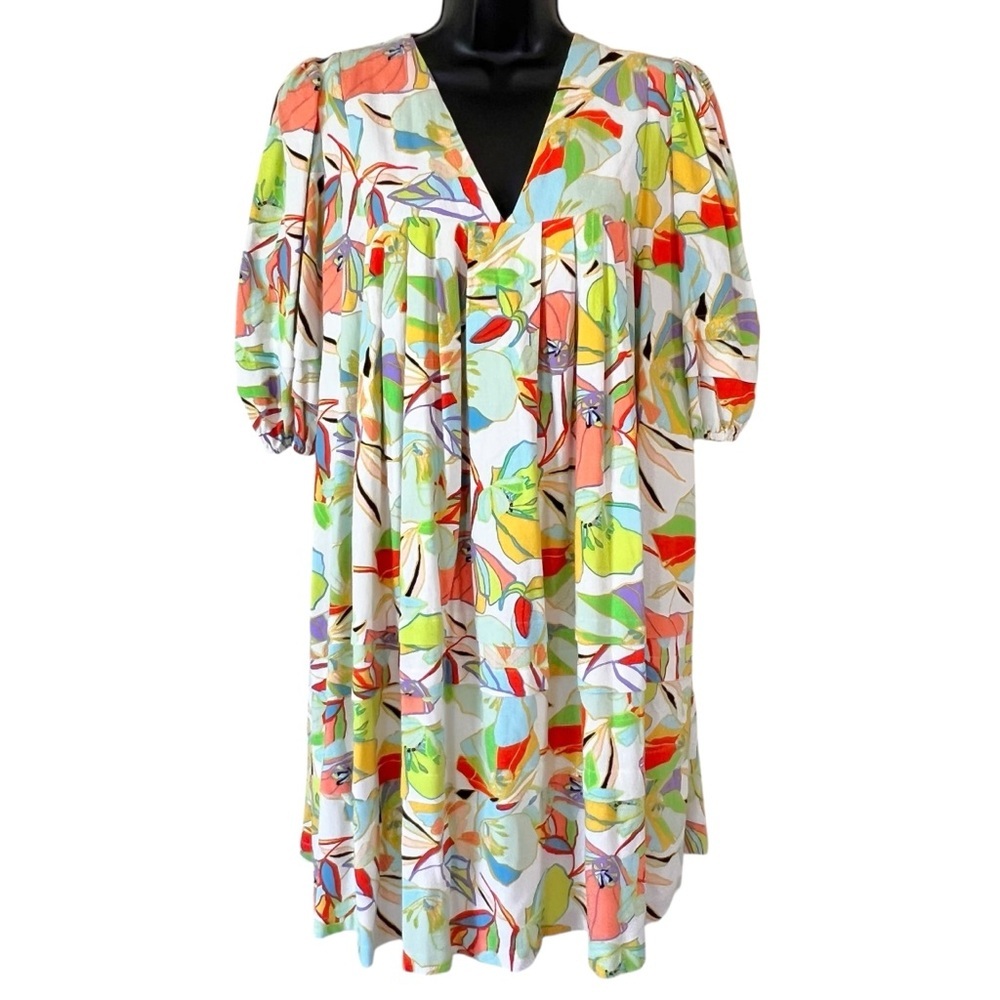 KARLIE JACKIE PUFF SLEEVE LINEN BLEND SUMMER RETRO FLORAL DRESS